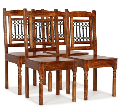 Yunovire Lot de 4 chaises de salle à manger en bois massif d'acacia - Design classique avec fonte - 43 x 43 x 100 cm - Fabriquées à la main - Pour salle à manger et cuisine - Meubles en bois durable