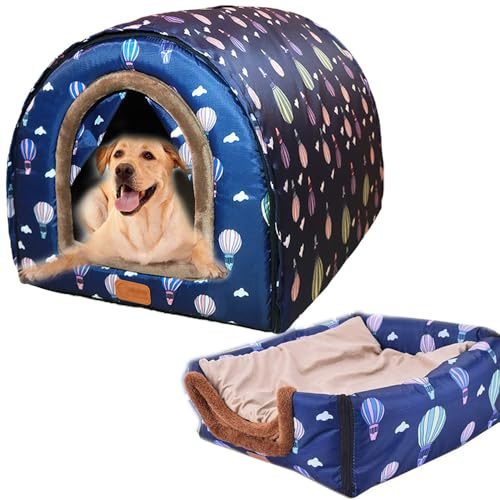 Cama para perros – Refugio mediano 2 en 1 para mascotas con cojín desmontable, diseño resistente a la intemperie para reducir la ansiedad de las mascotas y mantener el calor en invierno