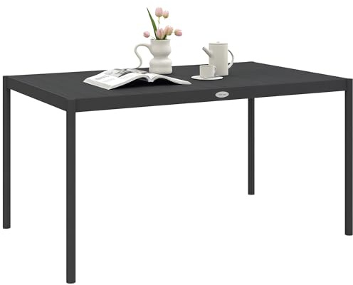 Outsunny Tavolo da Giardino a Doghe da 145x90 cm, Tavola da Pranzo per 6 Persone Rettangolare in Alluminio e Acciaio, Per Patio, Terrazzo, Balcone ed Esterno, Grigio Scuro
