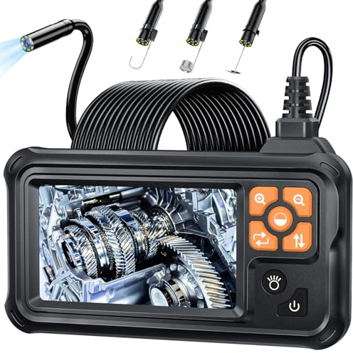 SKYBASIC Endoscopio Industriale, Telecamera di Ispezione HD 1080P con Schermo IPS da 4,3, Telecamera Serpente IP67 Impermeabile con 8 LED, per Auto, Pareti e Scarichi ，Cavo Semirigido 20M