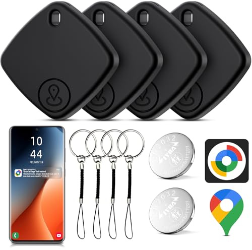 Air Tracker Android, 4 Pezzi Smart Tracker Android Trova Oggetti, Funziona con Google's Find Hub, Air Tracker Bluetooth Localizzatore Chiavi per Chiavi/Bagagli/Valigie/Portafogli (Nero)