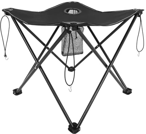 Warmhm Table de Camping Pliante Portable Noire en Tissu Oxford avec Structure Robuste, 2 Porte-gobelets, pour Pique-niques et Barbecues en Plein Air