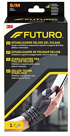 FUTURO Tutore Stabilizzatore per Pollice Destro/Sinistro, S/M, Pollice: 5.0, 6.3 cm, Polso: 12.6, 17.7 cm, Dispositivo Medico Marcato CE, Nero