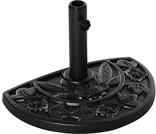 Outsunny Base per Ombrellone Semicircolare con Palo da 35/38/48 mm e Motivi Floreali, Basamento per Ombrellone in Cemento, HDPE e Metallo, Ø50x32x32 cm, Nero