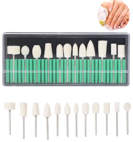ZJchao Nail Drill Bits, 12 Pcs Wool Felt Polishing Bits, Multi Shaped Grinding Polishing File Heads Tools, Nail Polish Accessories, for Manicure Pedicure, Glass, Gold and Silver Jewelry Polishing
