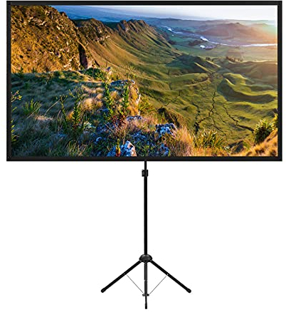 Beamer Leinwand mit Stativ, Tragbar Projektor Leinwand 80 Zoll, 16:9, 4K HD ProjektionLeinwand, Leicht und Kompakt, 2 Minuten Montage und einfacher Transportn, Ideal für Heimkino, innen/außen Filme.