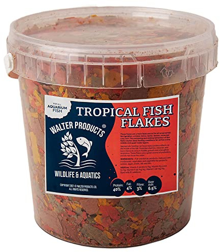 Walters Tropical Flakes 1L Tub (200g) | Food Flakes for Tropical Aquarium Fish | Guppy, Daphnia and Cichlid Fish Food