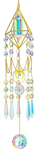 H&D HYALINE & DORA Crystal Prisms Suncatcher Window Hanging Pendant Glass Prisms Decor Wind Chime Rainbow Sun Catcher for Home Garden Porch