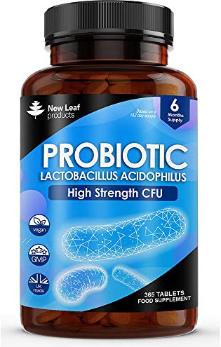 Lactobacillus Acidophilus Supplements 365 Tablets High Strength - Digestive & Gut Health Supplements Lactobacillus Live Cultures for Gut Health - Vegan, GMO-Free, Gluten-Free, GMP, UK Made