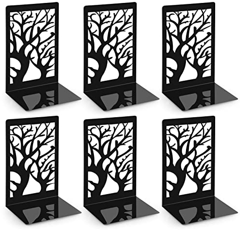 Anhow 3 Paar Buchstütze, Buchstützen Metall Bücherhalter Bookends, Book Holder für Kinder, Schule, Bibliothek - Schwarz/ 9,3 x 12 x 17,2 cm