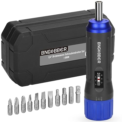 BINGCOBBER Drehmomentschrauber Set 1-6 Nm 12tlg.mit Kunststoffkoffer für Fahrrad Reparatur mit Bithalter