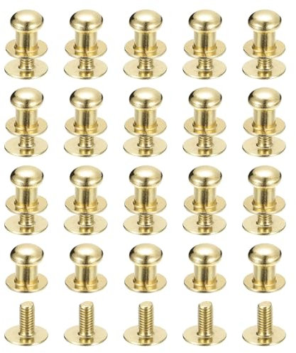 QUARKZMAN 6mm Clou à Tête Sphérique Avec Rivets à Visser, Lot de 50 Boutons à Tête Ronde Pour La Création de Sacs à Main en Cuir, Couleur Dorée Claire.