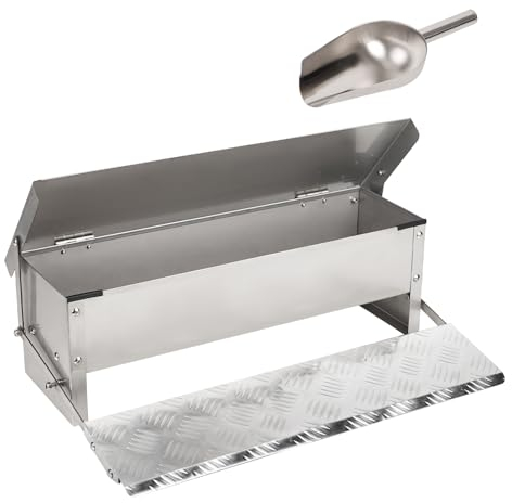 Automatischer Hühnerfutterautomat mit Deckel Kein Abfall Outdoor Wetterfest Edelstahl Treadle Feeder für 6-7 Hühner mit Metall Futterschaufel
