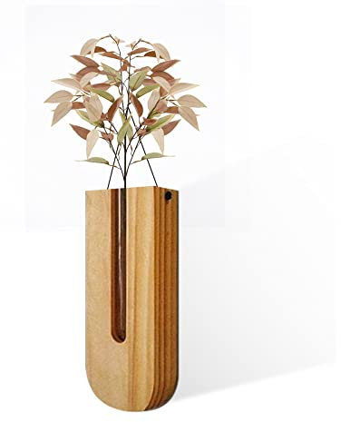 BEIJIALY Wandpflanzgefäß für Den Innenbereich, Anzuchtstation, Hängevase aus Holz für Trockenblumen, Bohemia-Blumen-Wandvase, Hängepflanzgefäß aus Holz, Taschenvase aus Holz,(Walnussfarbe)
