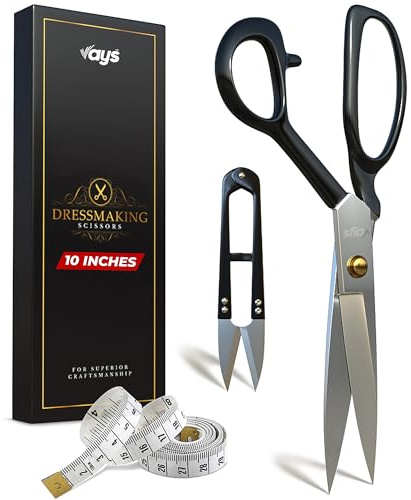 VAYS Dressmaking Scissors (10 inches) Premium Dressmaking Scissors for Sewing Tailoring & Crafting - with Sharp Thread Nipper & Measuring Tape - Ideal for Felt, Leather, Thin Metal