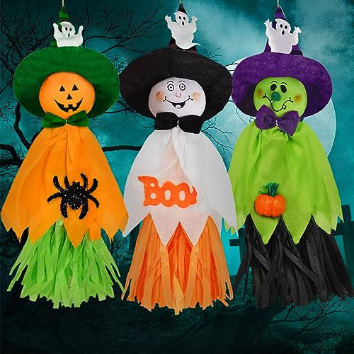 ZZXLOPEZ Fantasma da Appendere per Halloween, 3 Pezzi Spaventapasseri, Decorazioni Esterno per Cortile e Casa