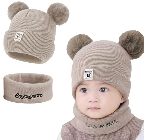 KASESSS Cappellino Neonato, Set Scaldacollo e Cappello, Cappelli Bambino Caldi Invernale, Cappelli per Ospedale, Morbido ed Elastico Turbante per Neonati per Ragazzi Ragazze, 0-24 Mesi Autunno Inverno