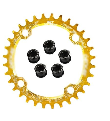 AYXAMO KettenbläTter，Narrow Wide Kettenblatt Schmales, breites Kettenblatt 104 BCD mit Schrauben, 32/34/36/38T, MTB-Kettenblatt, rund, Coroa 104bcd, 38 36 Zähne(38T,Gold)
