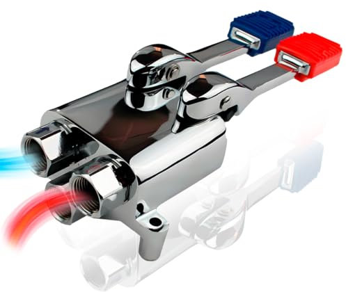Repuesto Técnico | Grifo Pedal Mezclador Doble para Agua Fría y Caliente | Acero Inoxidable | Pedales de Pie con Indicadores de Color | Ideal para Cocinas Industriales y Entornos Sanitarios
