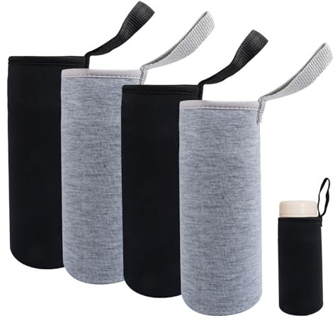 4 Stück 550ml Flaschen Thermo-HüLle Taschen Flaschen, Neopren Flaschen SchutzhüLle, Thermo Hülle für Flaschen für Outdoor Sportarten Camping Wandern Reisen zur WäRmespeicherung, Schwarz, Grau