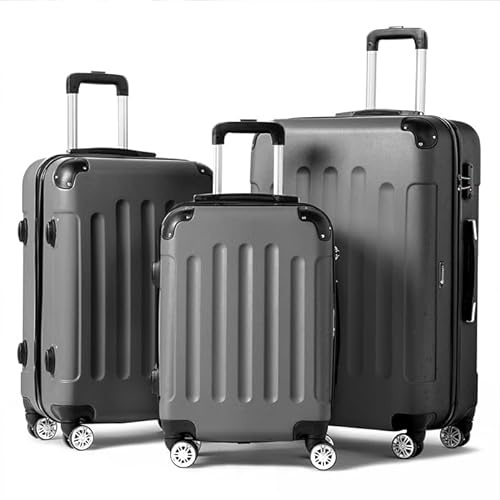 LEADZM Set de 3 Valises de Voyage (Gris foncé) | Valise Grande Taille & Cabine, Set de Bagage pour Voyage, ABS avec Coins Renforcés, roulettes Pivotantes 360° et Cadenas