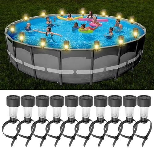 BORDEAG 10 luces para piscina, luces solares para vallas, luces LED para piscina, iluminación de estanque, luces solares para piscina, impermeables, para decoración de jardín