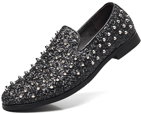 COSIDRAM Mens Studded Dress Shoes Slip Loafers Sequins Formal Black 11