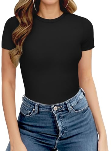 Shen&Qege Women's Bodysuits Crew Neck long Sleeve Bodysuits Tops