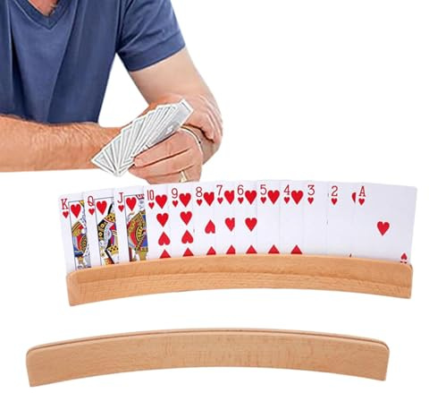 Playing Card Holder - Wooden Hands Free Card Organizer Stand, 2pcs Tabletop Rack Tray | Game Night Accessory for Poker, Canasta, Pinochle, Durable Holder for Adults Kids Seniors, Stable Playing
