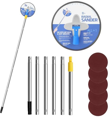 NICEWAT 9 Inch Drywall Pole Sander, Drywall Polishing Sanding Tool with 180 cm Extension Pole, + 5pcs Sanding Sheet (80, 100, 120, 180, 240 Grit), 360° Rotation Hand Wall Sanding Tool for Wall Ceiling