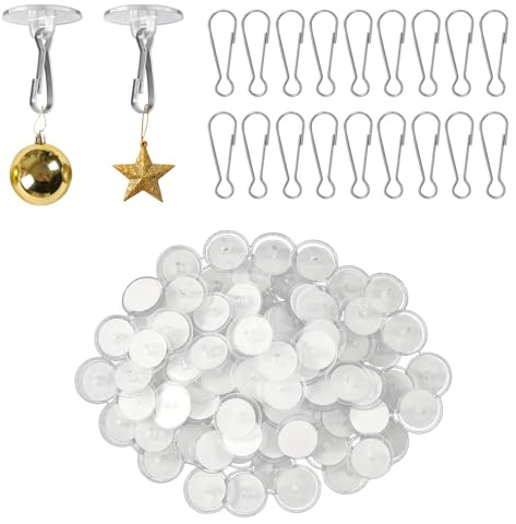 30 Stück Klebehaken Decke mit Fahnenmast-Clips, Transparente Selbstklebende Deckenhaken, Festival Deko Deckenhaken Selbstklebend, Ohne Bohren für Schlafzimmer Badezimmer Küche Wand Weihnachten Deko