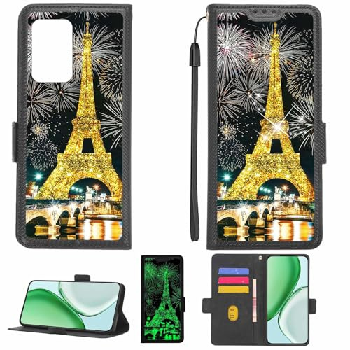 Aroepurt fodral kompatibelt med Cricket U655AC telefonfodral flipskydd [med härdat glas skärmskydd] [RFID-blockering] [Guldglitter + lysande] LPT-TT