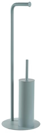 Piantana Bagno Portarotolo E Portascopino Taki In Acciaio Verde Acqua - Dimensioni 22x22x67,2 Cm - Finitura Opaca Con Contenitore Removibile