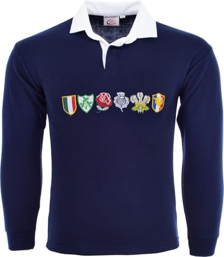 Activewear Men 6 Nation Full Sleeve Rugby Fan Shirts Size S to 5XL (XXL, Navy)