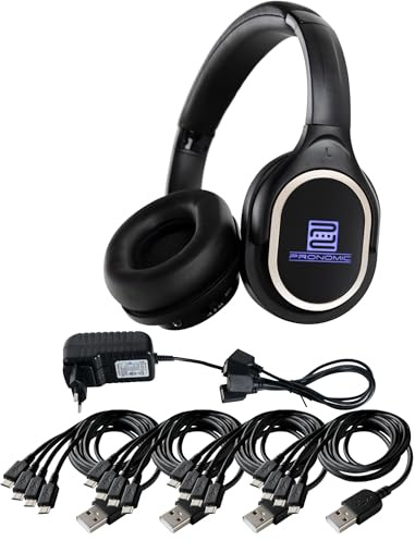 Pronomic SDH-340-32-USB-C Silent Disco V2 Ensemble De Casques - 32 Casques sans Fil, 2 Chargeurs USB-C, Canaux LED Colorés, Compatible avec Le Système Complet SCPS-643 pour Grands Événements - Noir