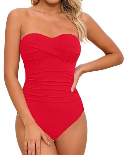 Swimwear For Women Uk Strapless Push Up Bandeau One Piece Swimsuit High Waisted Tummy Control Shapewear Swimsuits Backless Cheeky Floral Print Bathing Suit For Beach Pool Vacation Party Plus Size 2026