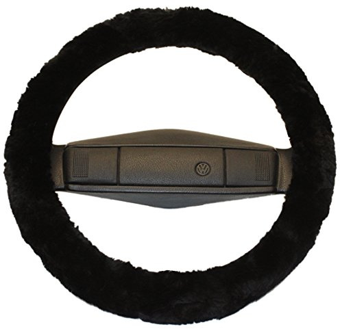 Reissner Lammfelle | LERA-15-SCH | Lenkradbezug Lenkradschoner Lenkradhülle für Auto und Wohnmobil | Echtes Merino Lammfell | Florhöhe 15mm | passend für ⌀40cm | Anti Rutsch | Farbe schwarz