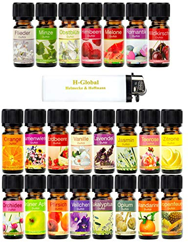 * 23 verschiedene Duftöle Aromaöle Raumduftöle in je 10 ml Fläschchen + 1 Feuerzeug