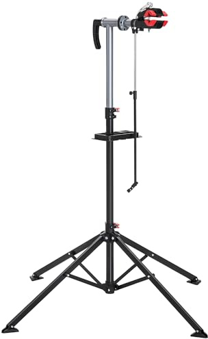 Outsunny HOMCOM Cavalletto per Riparazione Bici Pieghevole, Supporto Manutenzione per Bici Girevole a 360° con Vassoio Porta Utensili, Altezza Regolabile109-180cm, Nero