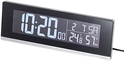 infactory Tischuhr mit Thermometer: Tisch-Funkwecker mit Thermometer, Hygrometer und USB-Ladebuchse, 2 A (Tischfunkuhr, Tischuhr Digital, Apple iPhone Ladekabel)