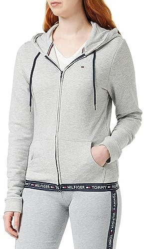 Tommy Hilfiger Damen Hoodie mit Reißverschluss Zipper, Grau (Grey Heather), S