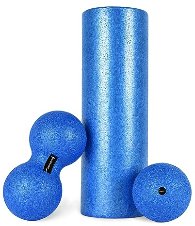 MSPORTS Faszienrolle + Massageball Premium inkl. Übungsposter + Workout App GRATIS | FASZIENSET - Professional Studio Qualität | Massagerolle Foamroller (OZEANBLAU)