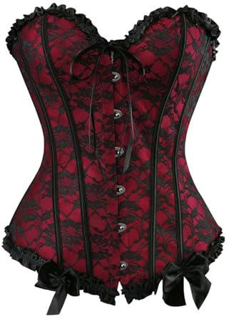 Zhitunemi Corsets For Vampire Costume Women: Floral Bustier Corset Tops For Women - Burlesque Moulin Rouge Costumes Medium Red