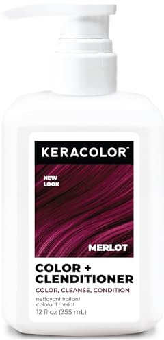 Keracolor Color + Clenditioner 3-in-1 Color-Depositing Conditioner, Gently Cleanses & Conditions, Semi-Permanent Merlot Hair Color, 12 Fl Oz