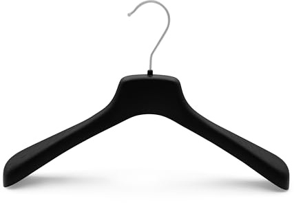 Kiroplast Percha para abrigos, chaquetas, camisas, paquete de 12, hombros anchos, agarre antideslizante, 36 cm, negro, plástico, fabricado en Italia