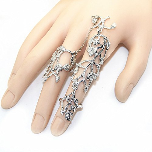 Sttiafay Gothic Knuckle Ring Kette - Punk Hohl Geschnitzter Vollfinger Slave Kette Zeigefinger Set Schmuck für Frauen und Mädchen