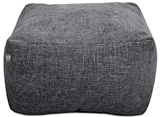 rucomfy Beanbags Weave Ottoman Bean Bag | Large Modern Pouffe - Use as Footstool Extra Seating or Side Table - Chunky Durable Soft Fabric - L60 x W60 x H36cm (Slate Grey)