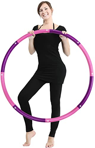 2,3kg Gewicht Hoola Hoop Fitness Hula Hoop Reifen für Erwachsene Anfänger und Fortgeschrittene 8 Teiliger und 100 cm Fitnessgerät für Zuhause Hullahub Reifen zum Abnehmen Pink Lila(2.30)