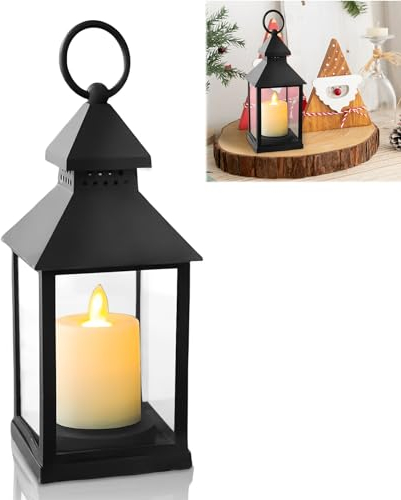 WIYETY Kerzenlaterne aus Glas: Laternen für Draußen mit LED Kerze, Vintage Design und Flammeneffekt, Gartenlaterne für Draußen, Säulenkerzenhalter, Halloween, Weihnachtstag, Kerzenhalter, Friedhof