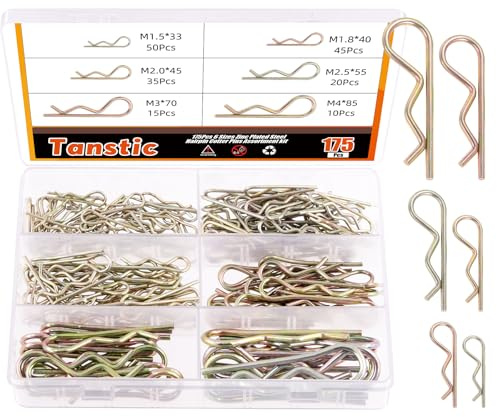 Tanstic 175Pcs 6 Größen R Clips Sortiment Kit Splint Hitch Pin Verzinkter Stahl Clips Hair Pin Retaining Pins R Form Clips für Hitch Pin Lock System